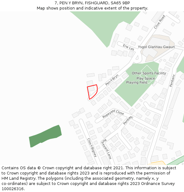 7, PEN Y BRYN, FISHGUARD, SA65 9BP: Location map and indicative extent of plot