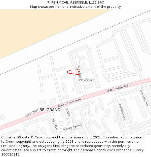 7, PEN Y CAE, ABERGELE, LL22 9AX: Location map and indicative extent of plot