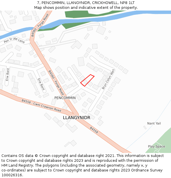 7, PENCOMMIN, LLANGYNIDR, CRICKHOWELL, NP8 1LT: Location map and indicative extent of plot