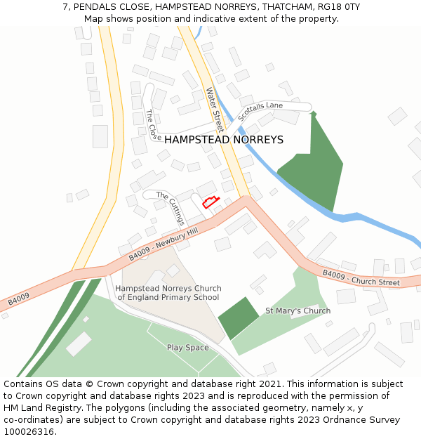7, PENDALS CLOSE, HAMPSTEAD NORREYS, THATCHAM, RG18 0TY: Location map and indicative extent of plot