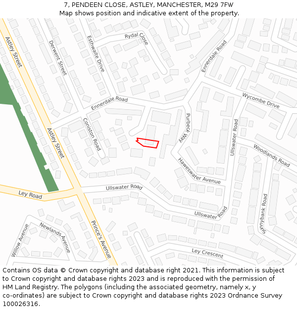 7, PENDEEN CLOSE, ASTLEY, MANCHESTER, M29 7FW: Location map and indicative extent of plot