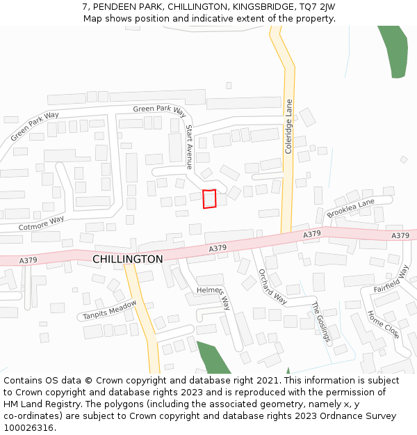 7, PENDEEN PARK, CHILLINGTON, KINGSBRIDGE, TQ7 2JW: Location map and indicative extent of plot