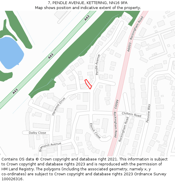 7, PENDLE AVENUE, KETTERING, NN16 9FA: Location map and indicative extent of plot