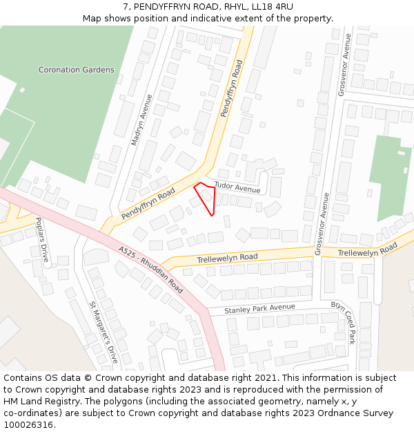 7, PENDYFFRYN ROAD, RHYL, LL18 4RU: Location map and indicative extent of plot