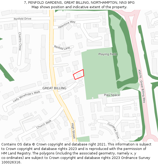 7, PENFOLD GARDENS, GREAT BILLING, NORTHAMPTON, NN3 9PG: Location map and indicative extent of plot