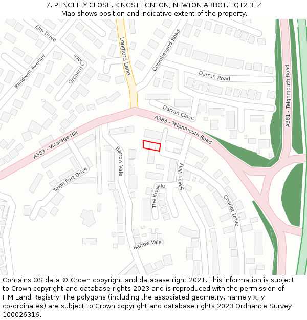 7, PENGELLY CLOSE, KINGSTEIGNTON, NEWTON ABBOT, TQ12 3FZ: Location map and indicative extent of plot