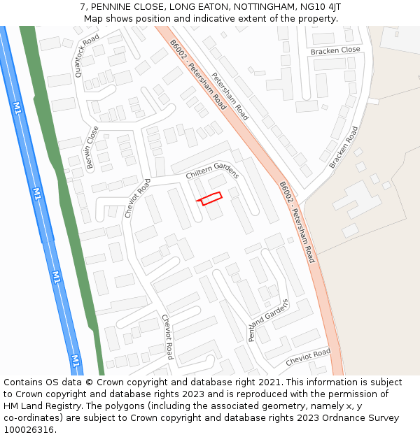 7, PENNINE CLOSE, LONG EATON, NOTTINGHAM, NG10 4JT: Location map and indicative extent of plot