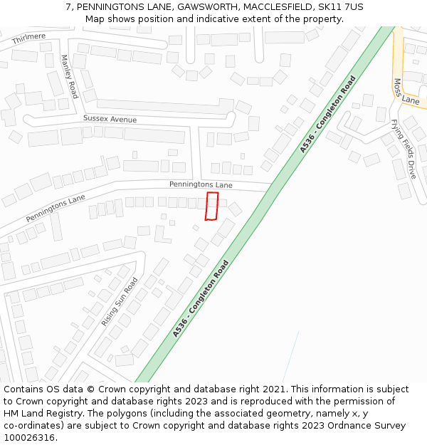 7, PENNINGTONS LANE, GAWSWORTH, MACCLESFIELD, SK11 7US: Location map and indicative extent of plot