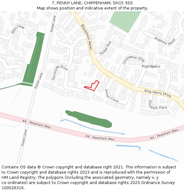 7, PENNY LANE, CHIPPENHAM, SN15 3SS: Location map and indicative extent of plot