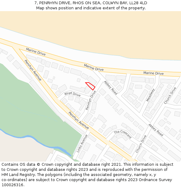 7, PENRHYN DRIVE, RHOS ON SEA, COLWYN BAY, LL28 4LD: Location map and indicative extent of plot