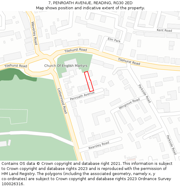 7, PENROATH AVENUE, READING, RG30 2ED: Location map and indicative extent of plot