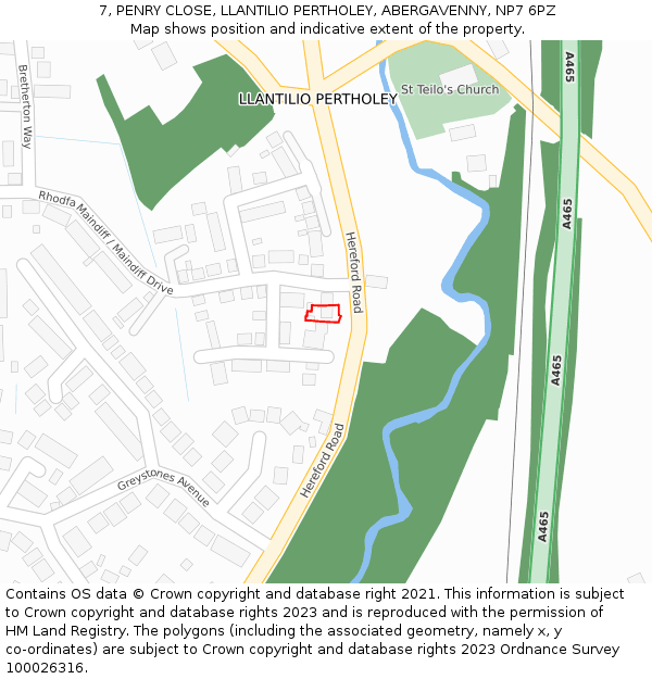 7, PENRY CLOSE, LLANTILIO PERTHOLEY, ABERGAVENNY, NP7 6PZ: Location map and indicative extent of plot