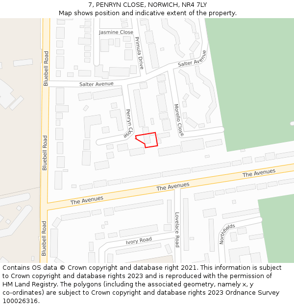 7, PENRYN CLOSE, NORWICH, NR4 7LY: Location map and indicative extent of plot