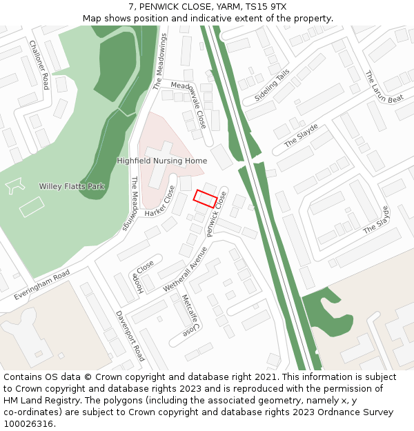 7, PENWICK CLOSE, YARM, TS15 9TX: Location map and indicative extent of plot