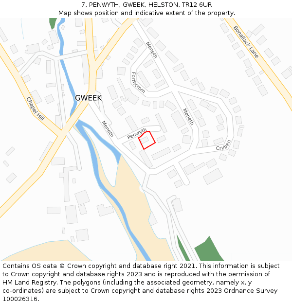 7, PENWYTH, GWEEK, HELSTON, TR12 6UR: Location map and indicative extent of plot