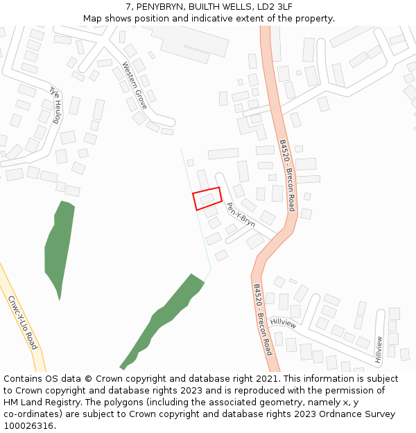 7, PENYBRYN, BUILTH WELLS, LD2 3LF: Location map and indicative extent of plot