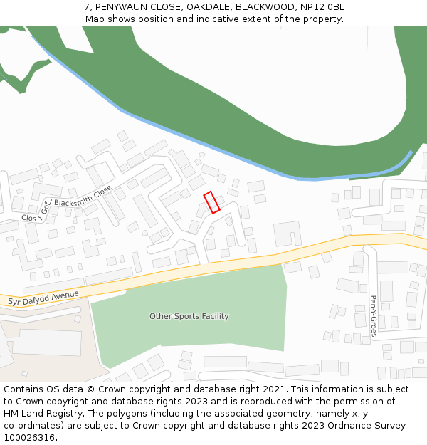 7, PENYWAUN CLOSE, OAKDALE, BLACKWOOD, NP12 0BL: Location map and indicative extent of plot