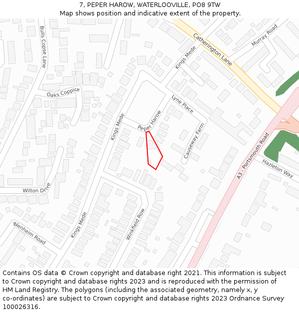 7, PEPER HAROW, WATERLOOVILLE, PO8 9TW: Location map and indicative extent of plot