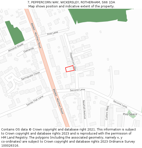 7, PEPPERCORN WAY, WICKERSLEY, ROTHERHAM, S66 1DA: Location map and indicative extent of plot