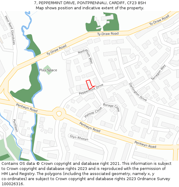 7, PEPPERMINT DRIVE, PONTPRENNAU, CARDIFF, CF23 8SH: Location map and indicative extent of plot