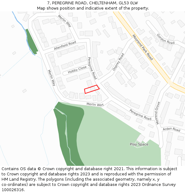 7, PEREGRINE ROAD, CHELTENHAM, GL53 0LW: Location map and indicative extent of plot