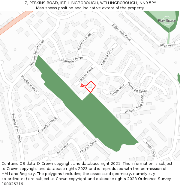 7, PERKINS ROAD, IRTHLINGBOROUGH, WELLINGBOROUGH, NN9 5PY: Location map and indicative extent of plot