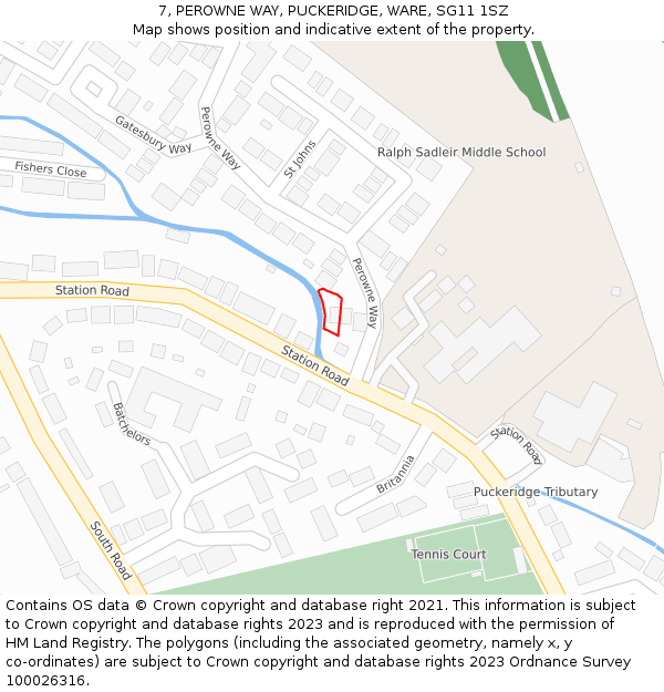 7, PEROWNE WAY, PUCKERIDGE, WARE, SG11 1SZ: Location map and indicative extent of plot