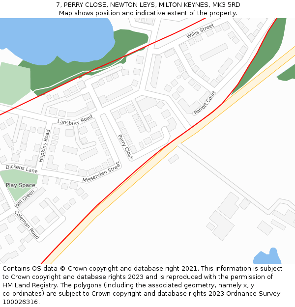 7, PERRY CLOSE, NEWTON LEYS, MILTON KEYNES, MK3 5RD: Location map and indicative extent of plot