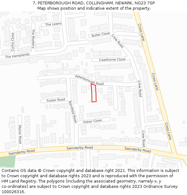 7, PETERBOROUGH ROAD, COLLINGHAM, NEWARK, NG23 7SP: Location map and indicative extent of plot