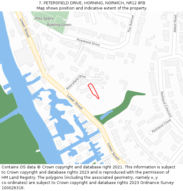 7, PETERSFIELD DRIVE, HORNING, NORWICH, NR12 8FB: Location map and indicative extent of plot