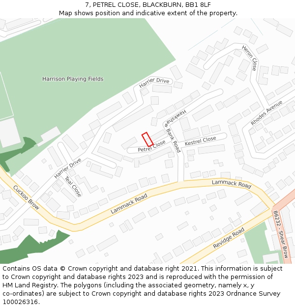 7, PETREL CLOSE, BLACKBURN, BB1 8LF: Location map and indicative extent of plot