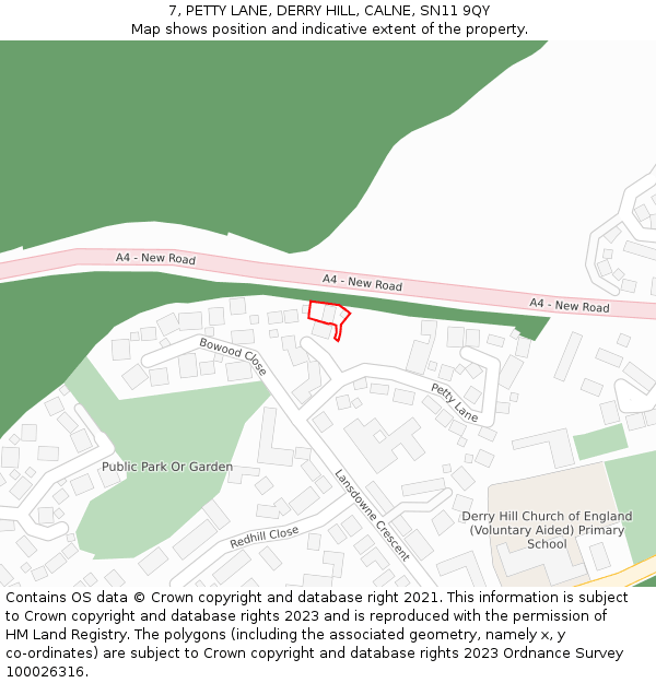 7, PETTY LANE, DERRY HILL, CALNE, SN11 9QY: Location map and indicative extent of plot