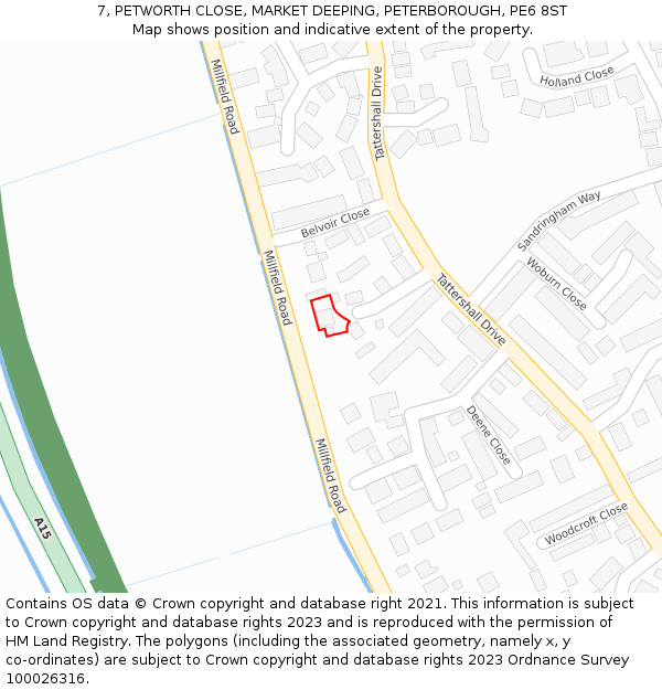 7, PETWORTH CLOSE, MARKET DEEPING, PETERBOROUGH, PE6 8ST: Location map and indicative extent of plot