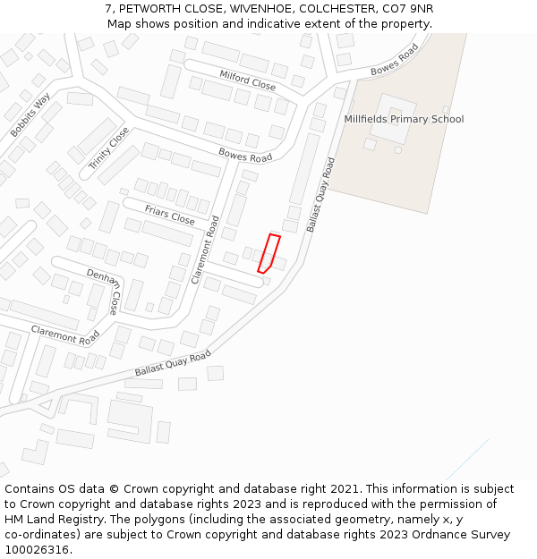 7, PETWORTH CLOSE, WIVENHOE, COLCHESTER, CO7 9NR: Location map and indicative extent of plot