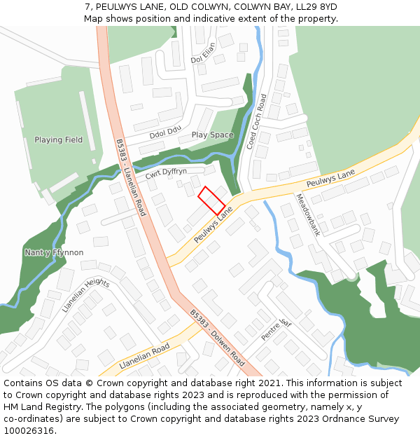 7, PEULWYS LANE, OLD COLWYN, COLWYN BAY, LL29 8YD: Location map and indicative extent of plot