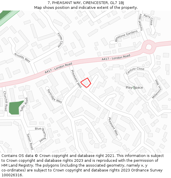 7, PHEASANT WAY, CIRENCESTER, GL7 1BJ: Location map and indicative extent of plot
