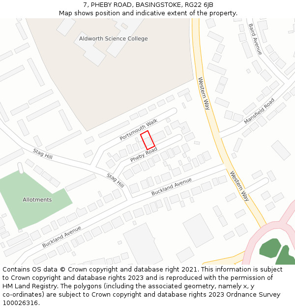 7, PHEBY ROAD, BASINGSTOKE, RG22 6JB: Location map and indicative extent of plot