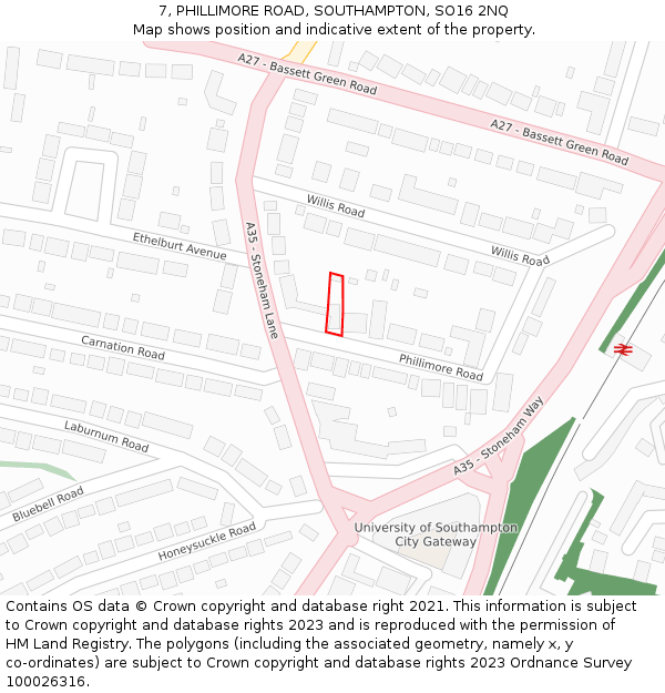 7, PHILLIMORE ROAD, SOUTHAMPTON, SO16 2NQ: Location map and indicative extent of plot