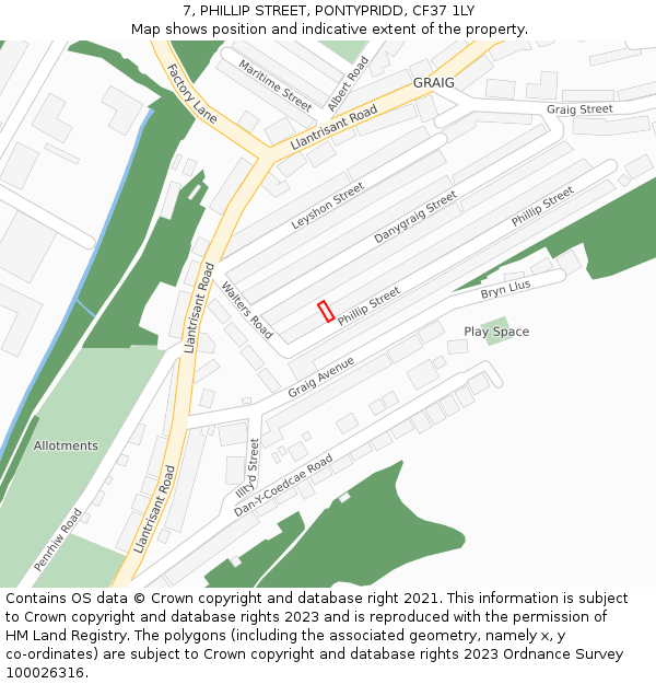 7, PHILLIP STREET, PONTYPRIDD, CF37 1LY: Location map and indicative extent of plot