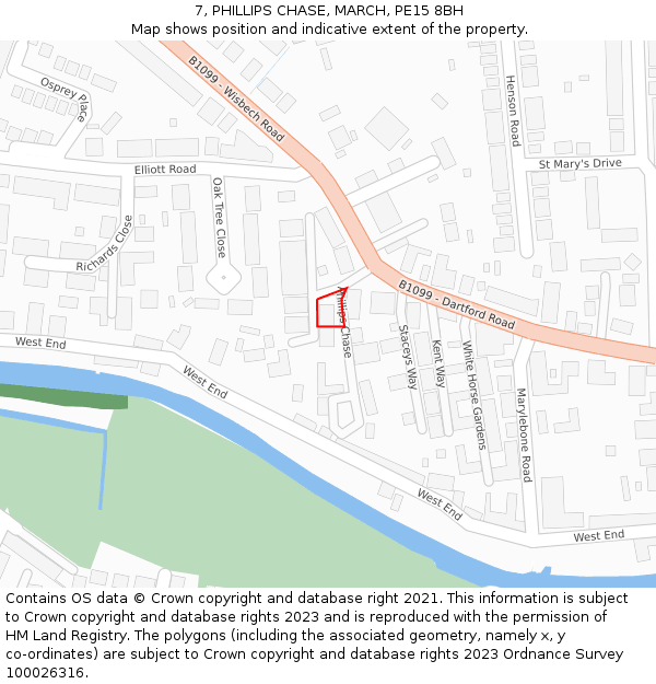 7, PHILLIPS CHASE, MARCH, PE15 8BH: Location map and indicative extent of plot