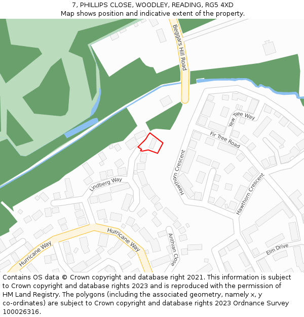 7, PHILLIPS CLOSE, WOODLEY, READING, RG5 4XD: Location map and indicative extent of plot