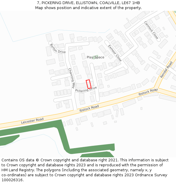 7, PICKERING DRIVE, ELLISTOWN, COALVILLE, LE67 1HB: Location map and indicative extent of plot