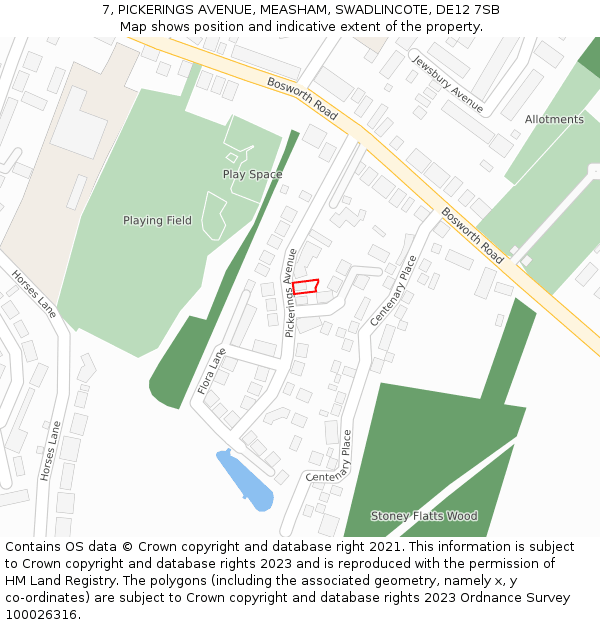 7, PICKERINGS AVENUE, MEASHAM, SWADLINCOTE, DE12 7SB: Location map and indicative extent of plot