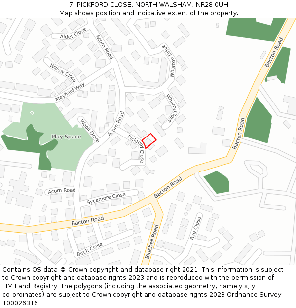 7, PICKFORD CLOSE, NORTH WALSHAM, NR28 0UH: Location map and indicative extent of plot