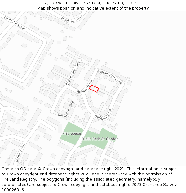 7, PICKWELL DRIVE, SYSTON, LEICESTER, LE7 2DG: Location map and indicative extent of plot