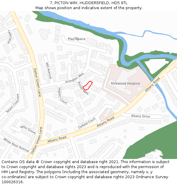 7, PICTON WAY, HUDDERSFIELD, HD5 9TL: Location map and indicative extent of plot