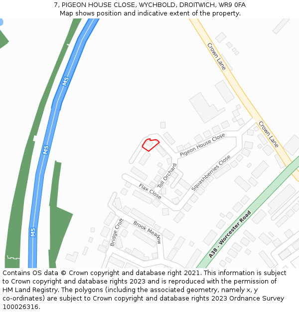 7, PIGEON HOUSE CLOSE, WYCHBOLD, DROITWICH, WR9 0FA: Location map and indicative extent of plot