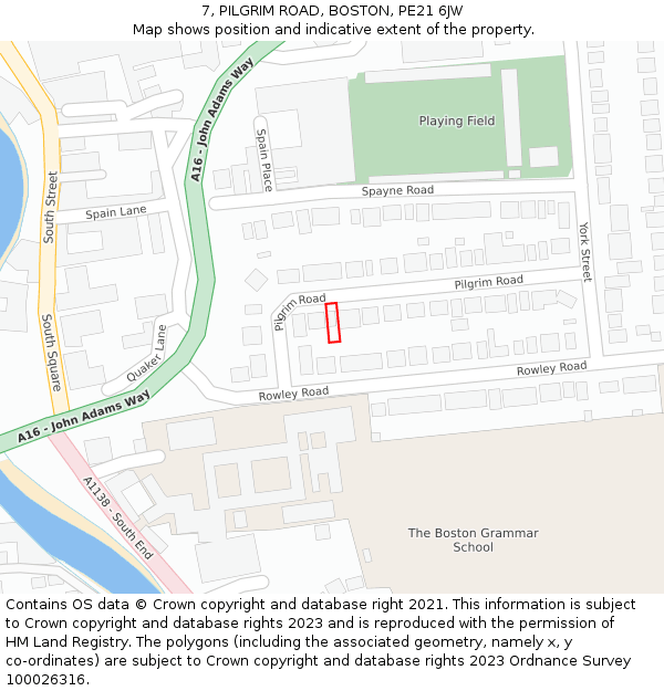 7, PILGRIM ROAD, BOSTON, PE21 6JW: Location map and indicative extent of plot