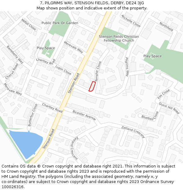7, PILGRIMS WAY, STENSON FIELDS, DERBY, DE24 3JG: Location map and indicative extent of plot