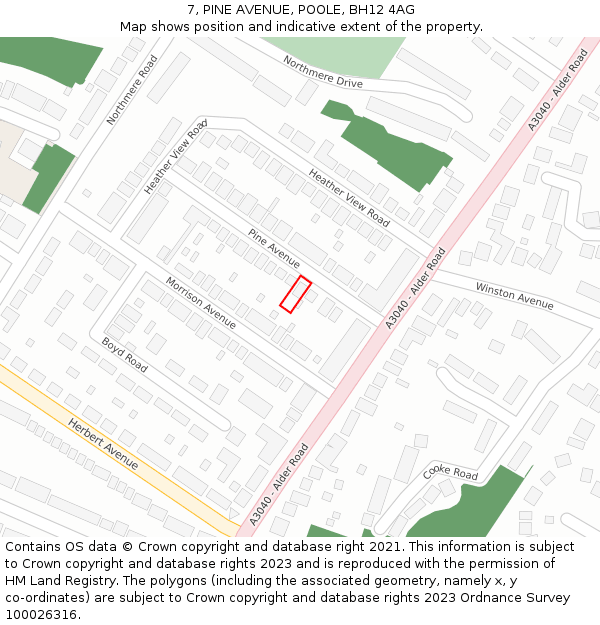 7, PINE AVENUE, POOLE, BH12 4AG: Location map and indicative extent of plot